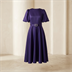 Robe de Soirée Midi Évasée avec Ceinture - Violette