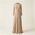 Robe de Soirée Longue Beige Nude à Détails Strass