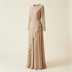 Robe de Soirée Longue Beige Nude à Détails Strass