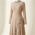 Robe de Soirée Longue Beige Nude à Détails Strass