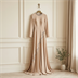 Robe de Soirée Longue Beige Nude à Détails Strass
