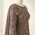 Robe de Soirée Longue Brodée à Paillettes avec Drapé Épaule - Vison