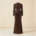 Robe de Soirée Longue Peplum à Paillettes Marron