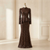 Robe de Soirée Longue Peplum à Paillettes Marron