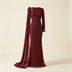 Robe de Soirée Longue Bordeaux Brodée à Sequins avec Cape