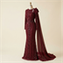Robe de Soirée Longue Bordeaux Brodée à Sequins avec Cape