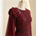 Robe de Soirée Longue Bordeaux Brodée à Sequins avec Cape
