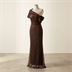 Robe de Soirée Longue Asymétrique à Paillettes Marron Chocolat