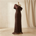 Robe de Soirée Longue Asymétrique à Paillettes Marron Chocolat