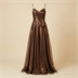 Robe de Soirée Longue Métallisée Bronze à Fines Bretelles