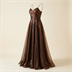Robe de Soirée Longue Métallisée Bronze à Fines Bretelles