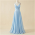 Robe de Soirée Longue Bleu Ciel Scintillante à Fines Bretelles