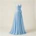 Robe de Soirée Longue Bleu Ciel Scintillante à Fines Bretelles