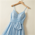 Robe de Soirée Longue Bleu Ciel Scintillante à Fines Bretelles
