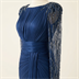 Robe de Soirée Longue Plissée Bleue à Manches Broderies et Perles