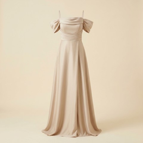 Robe de Soirée Longue Épaules Dénudées Champagne