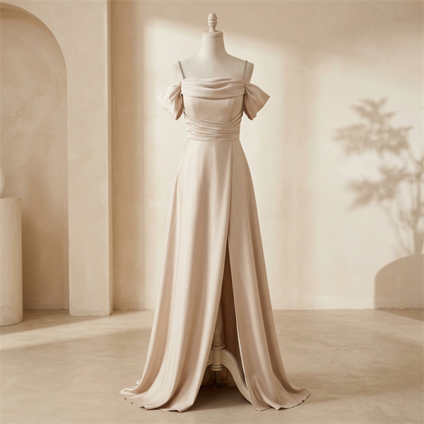 Robe de Soirée Longue Épaules Dénudées Champagne