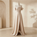 Robe de Soirée Longue Épaules Dénudées Champagne