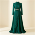 Robe de Soirée Longue en Satin Vert Émeraude avec Détails Drapés