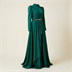 Robe de Soirée Longue en Satin Vert Émeraude avec Détails Drapés