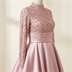 Robe de Soirée Longue en Satin Rose Poudré avec Buste Pailleté