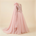 Robe de Soirée Longue Rose Poudré avec Cape et Broderies Scintillantes