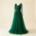 Robe de Soirée Longue en Tulle Vert Émeraude à Perles