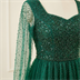Robe de Soirée Longue en Tulle Vert Émeraude à Perles