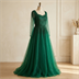 Robe de Soirée Longue en Tulle Vert Émeraude à Perles