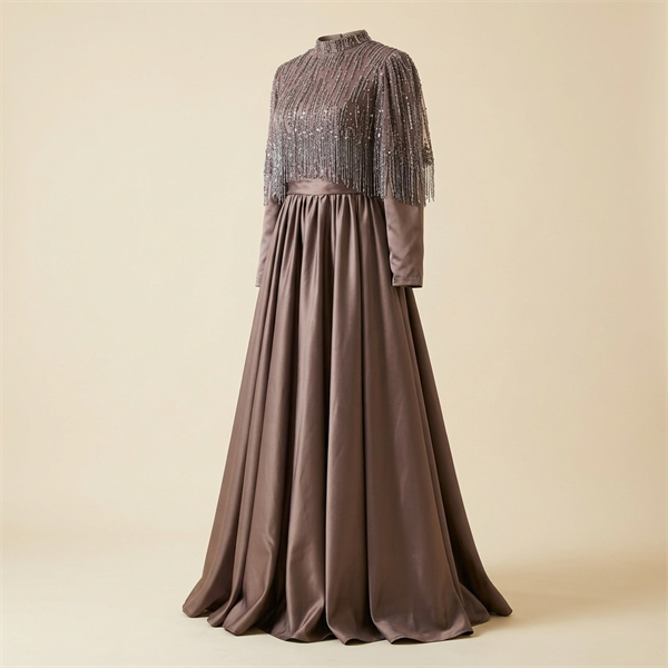 Robe de Soirée Longue avec Cape Perlée à Franges