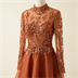 Robe de Soirée Longue Terracotta à Broderies et Sequins