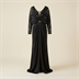 Robe de Soirée Longue Noire Drapée avec Haut à Sequins