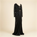 Robe de Soirée Longue Noire Drapée avec Haut à Sequins