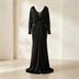 Robe de Soirée Longue Noire Drapée avec Haut à Sequins