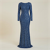 Robe de Soirée Longue Scintillante à Manches Longues Kenzel - Bleu