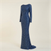 Robe de Soirée Longue Scintillante à Manches Longues Kenzel - Bleu