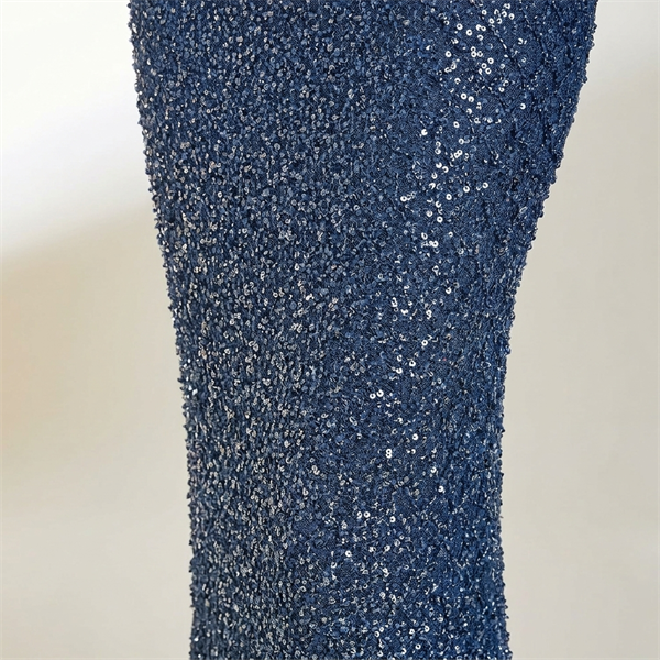 Robe de Soirée Longue Scintillante à Manches Longues Kenzel - Bleu