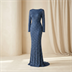Robe de Soirée Longue Scintillante à Manches Longues Kenzel - Bleu