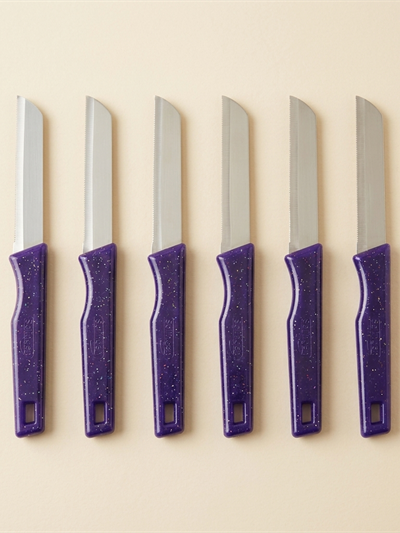 Lot de 6 Couteaux d'Office Solingen Dentelés - Manche Violet Pailleté
