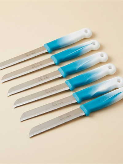 Lot de 6 Couteaux de Cuisine Dentelés Solingen - Bleu et Blanc