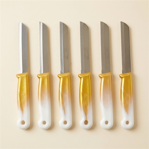 Lot de 6 couteaux de cuisine Solingen à lame dentelée - Blanc et doré