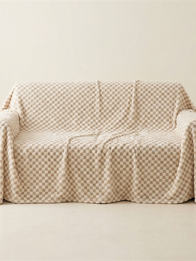 Housse de Canapé Antidérapante à Motif Damier Beige
