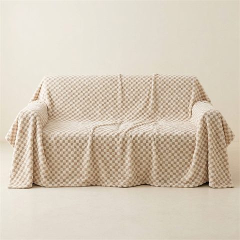 Housse de Canapé Antidérapante à Motif Damier Beige