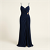 Robe de soirée longue drapée à fente - Bleu marine