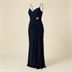 Robe de soirée longue drapée à fente - Bleu marine