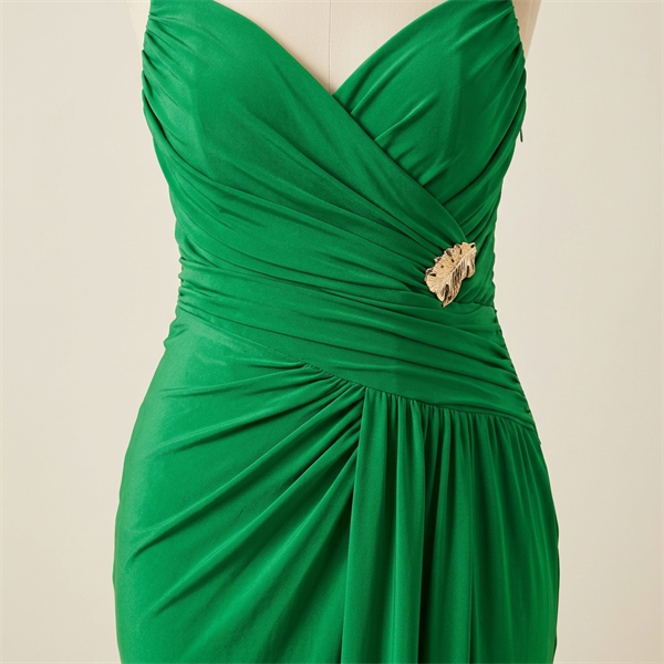 Robe de Soirée Longue Drapée Verte à Fente