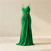 Robe de Soirée Longue Drapée Verte à Fente