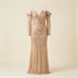 Robe de Soirée Longue Champagne Brodée de Sequins