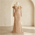 Robe de Soirée Longue Champagne Brodée de Sequins