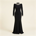 Robe de Soirée Longue Noire à Col et Poignets Strassés